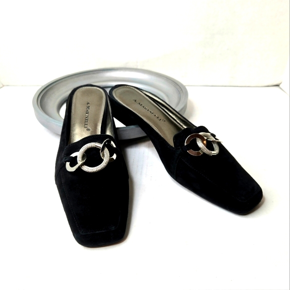 A. Marinelli Mules. Black Suede With Silver Accents. Size 7.5 - Picture 1 of 13